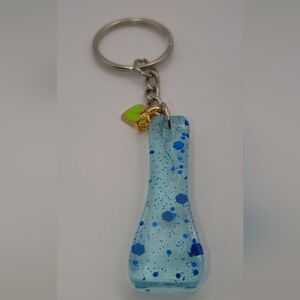 Women's Blue Glitter Letter I Initial Keychain With Heart Charm